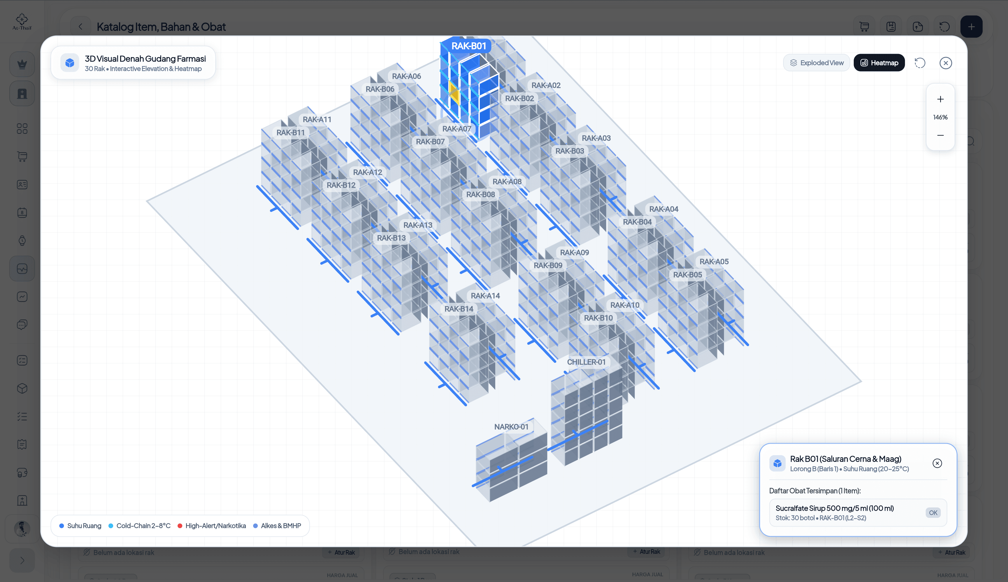 3D Visual Denah Rak Gudang Farmasi Medixo